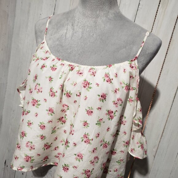 Forever 21 Crop Top M Cream Floral Ruffle Cottage Coquette Peasant Fairy Y2K - Picture 2 of 6
